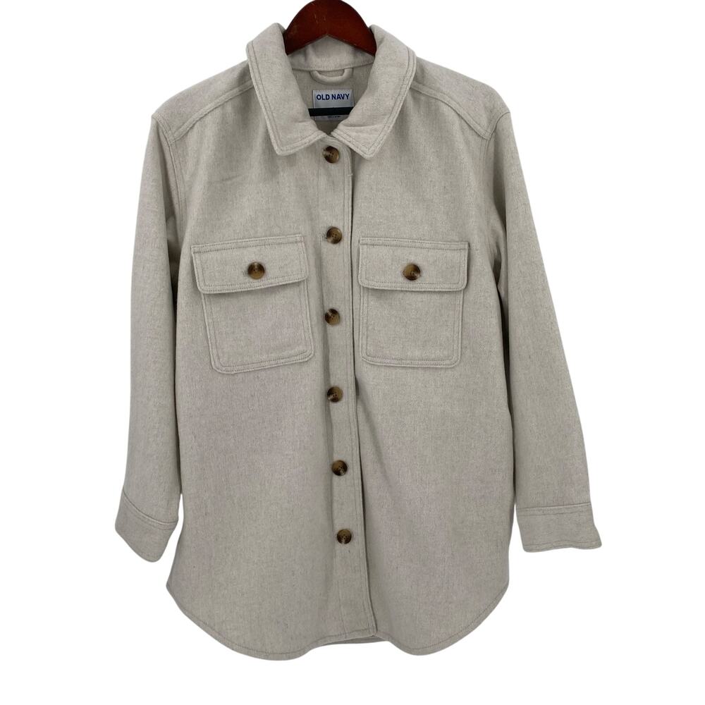 Off White Soft Brushed Shacket With Pockets Old N… - image 1